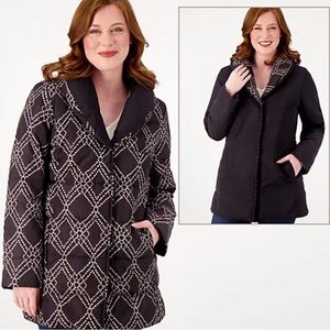 Dennis Basso Printed Water-Resistant jacket Quilted black stone puffer coat